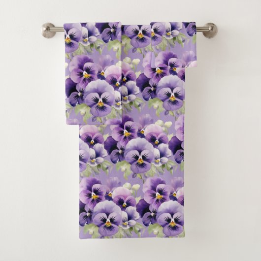 Elegantes Lila Pansy Stiefmütterchen Blumenhandtuc Badhandtuch Set (Insitu)