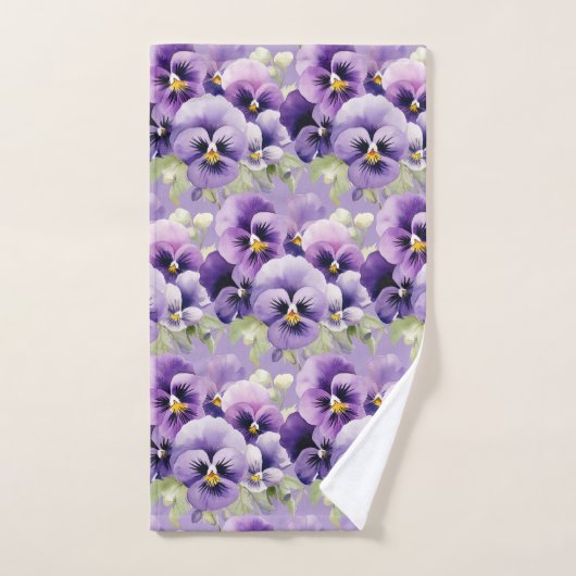 Elegantes Lila Pansy Stiefmütterchen Blumenhandtuc Badhandtuch Set (Handtuch)