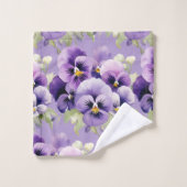 Elegantes Lila Pansy Stiefmütterchen Blumenhandtuc Badhandtuch Set (Waschlappen)