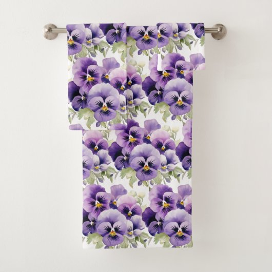 Elegantes Lila Pansy Stiefmütterchen Blumenhandtuc Badhandtuch Set (Insitu)