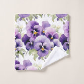 Elegantes Lila Pansy Stiefmütterchen Blumenhandtuc Badhandtuch Set (Waschlappen)