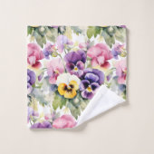 Elegantes Lila Pansy Stiefmütterchen Blumenhandtuc Badhandtuch Set (Waschlappen)