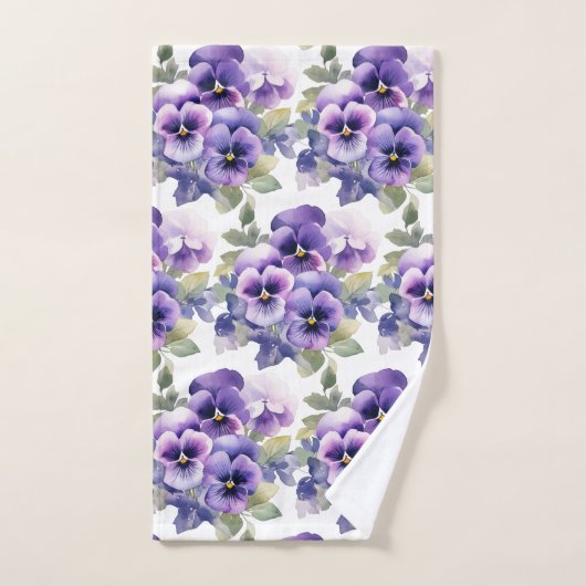 Elegantes Lila Pansy Stiefmütterchen Blumenhandtuc Badhandtuch Set (Handtuch)