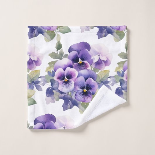 Elegantes Lila Pansy Stiefmütterchen Blumenhandtuc Badhandtuch Set (Waschlappen)