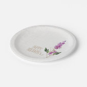 Elegantes Lila Party mit Blumen und Glitzer Glam Pappteller (Schrägansicht)