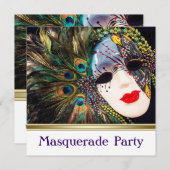 Elegantes Lila Peacock Masquerade Party Einladung (Vorne/Hinten)