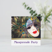 Elegantes Lila Peacock Masquerade Party Einladung (Stehend Vorderseite)