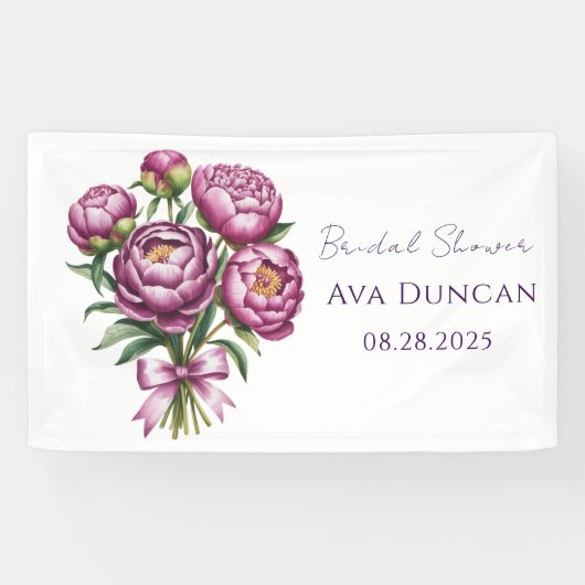 Elegantes Lila Peony Floral Brautparty Banner (Horizontal)