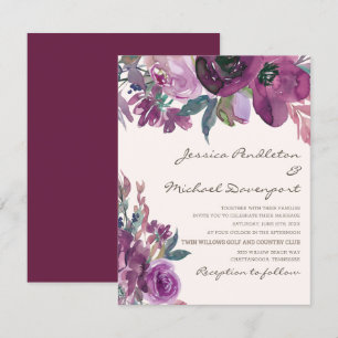 Elegantes Lila-Pflaume-Lila-Blumen-Skript-Hochzeit Einladung