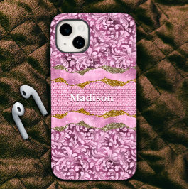 Elegantes, Lila-pinkfarbenes Monogramm aus Blüteng Case-Mate iPhone Hülle