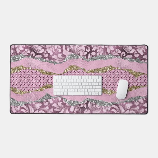 Elegantes, Lila-pinkfarbenes Monogramm aus Blüteng Schreibtischunterlage (Tastatur & Maus)