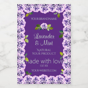 Elegantes lila Produktlabel florale blühende Rosen Lebensmitteletikett