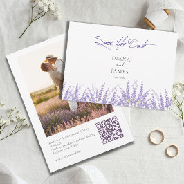 Elegantes Lila QR Code Foto Hochzeit Save The Date