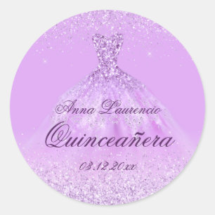 Elegantes lila Quinceanera 15. Geburtstag Runder Aufkleber