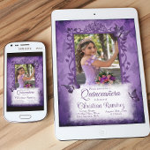 Elegantes Lila Quinceanera Extravagantes Weinkelle Einladung