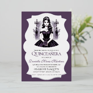 Elegantes Lila Quinceañera Girl Folieneinladung