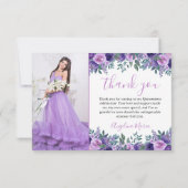 Elegantes Lila Quinceñera Foto Dankeskarte (Rückseite)