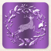Elegantes Lila Rentier und Kraut Weihnachten Rechteckiger Pappuntersetzer (Vorderseite)