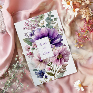 Elegantes Lila Rosa Blau Florales Wasserfarbenmust Einladung