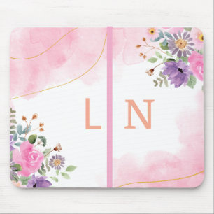 Elegantes lila-rosa florales Monogramm Anfangsjour Mousepad