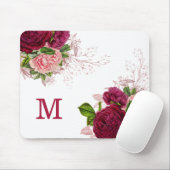 Elegantes, Lila rosa, floralweißes Monogramm Mousepad (Mit Mouse)