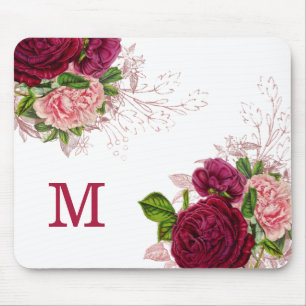 Elegantes, Lila rosa, floralweißes Monogramm Mousepad