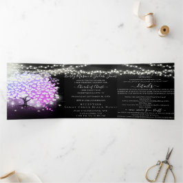 Elegantes Lila Rosa Herzleder Hochzeit Tri-Fold Dreifach Gefaltete Einladung