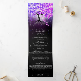 Elegantes Lila Rosa Herzleder Hochzeit Tri-Fold Dreifach Gefaltete Einladung