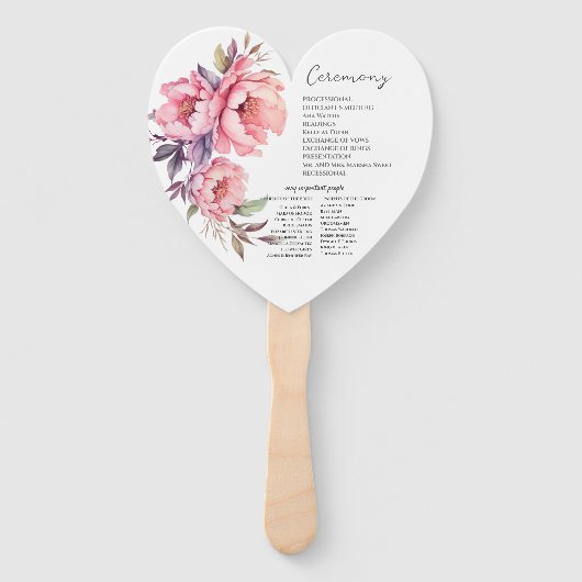 Elegantes Lila Rosa-Rose-Peony-Hochzeitsprogramm Fächer (Rückseite)