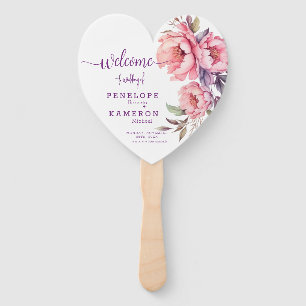 Elegantes Lila Rosa-Rose-Peony-Hochzeitsprogramm Fächer