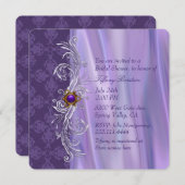 Elegantes Lila Satin- und Damaskus-Brautparty Einladung (Vorne/Hinten)