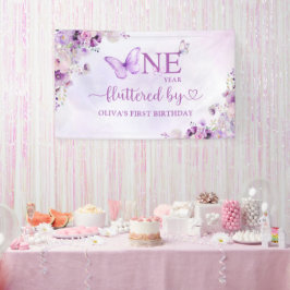 Elegantes Lila Schmetterling 1. Geburtstag Party Banner