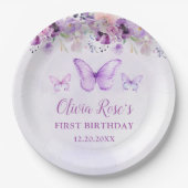 Elegantes Lila Schmetterling 1. Geburtstag Party Pappteller (Vorderseite)