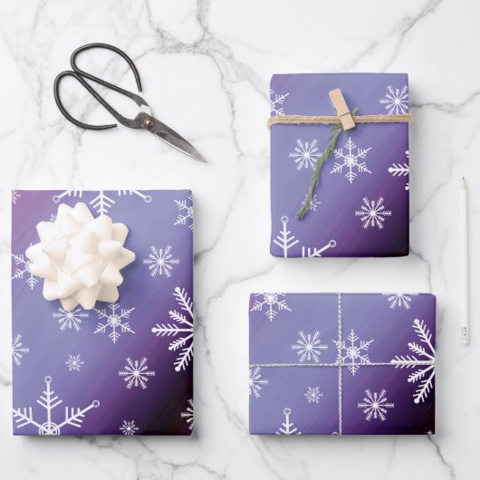 Elegantes lila Schneeflocken-Gradient-Geschenk Geschenkpapier Set (Vorderseite)