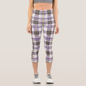 Elegantes Lila schottisches Kariertes Muster Capri Leggings (Vorderseite)