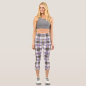 Elegantes Lila schottisches Kariertes Muster Capri Leggings (Vorderseite)
