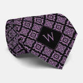 Elegantes Lila-Schwarz-Arabesque-Monogramm Krawatte (Gerollt)