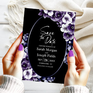 Elegantes Lila Schwarzes Oval Save the Date Einladung