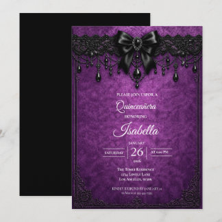 Elegantes lila-schwarzes Quinceañera Einladung