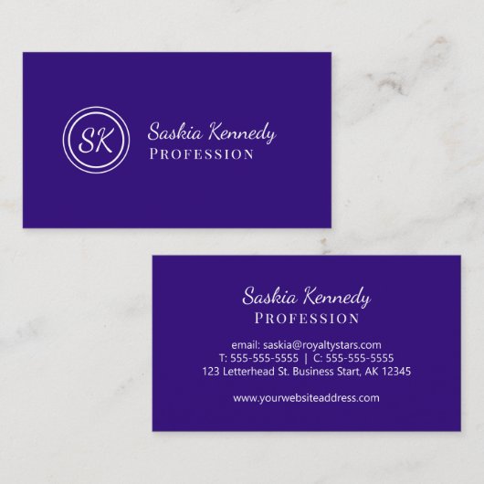 Elegantes Lila Script Beruflich Monogram Visitenkarte (Vorne/Hinten)