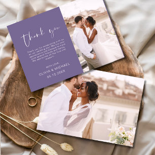 Elegantes Lila Script Foto Hochzeit Dankeschön Kar Dankeskarte