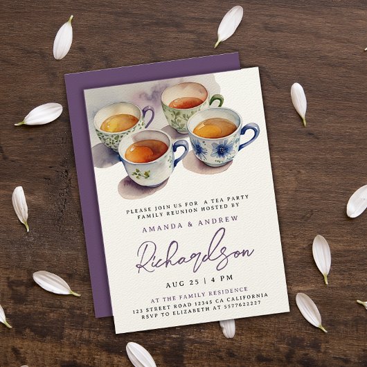 Elegantes Lila Script Tea Party Wiedersehen Wasser Einladung