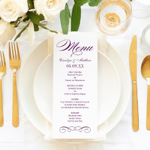 Elegantes Lila Scroll Wedding Monogram Menükarte
