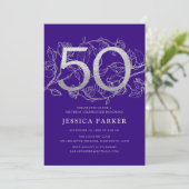 Elegantes Lila Silber 50. Geburtstag Einladung (Stehend Vorderseite)