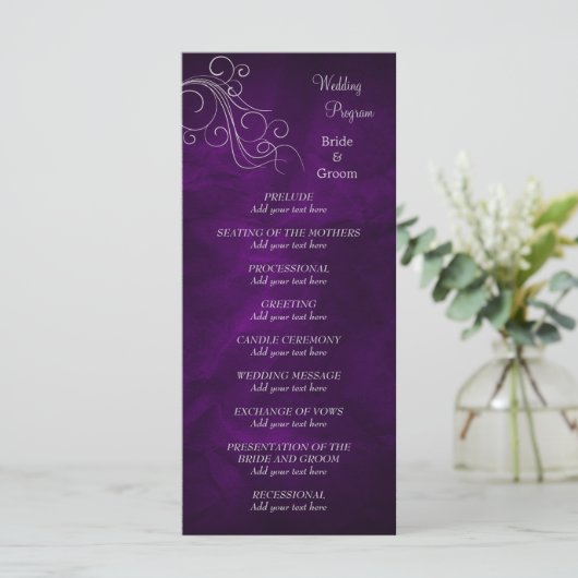 Elegantes Lila Silberhochzeitprogramm Programm (Stehend Vorderseite)