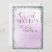 Elegantes Lila Silver Glitzer Script 16 . Geburtst Einladung (Vorderseite)