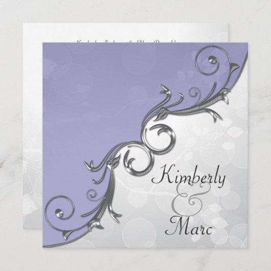 Elegantes Lila Silver Leaf Overlay Einladung (Vorne/Hinten)