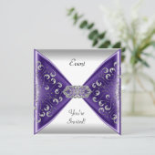 Elegantes Lila Silver White Event Party Einladung (Stehend Vorderseite)