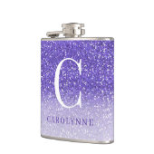 Elegantes Lila Sparkle Ombre Glitzer Monogram Flachmann (Links)