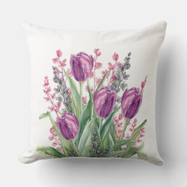 Elegantes, lila Tulpenblumenmuster lila Streifen Kissen